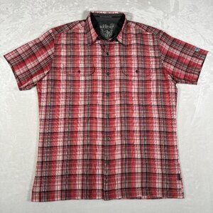 Kuhl Shirt Men Size L Red Plaid Short Sleeve Double Pockets Hiking EUC